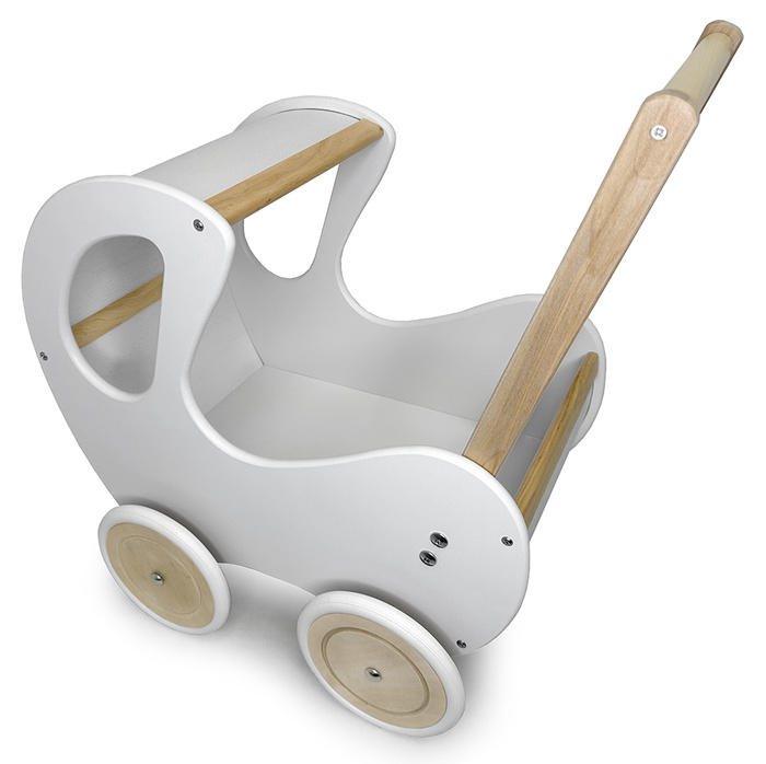 Wózek dla lalek, drewniany wózek. Biała budka