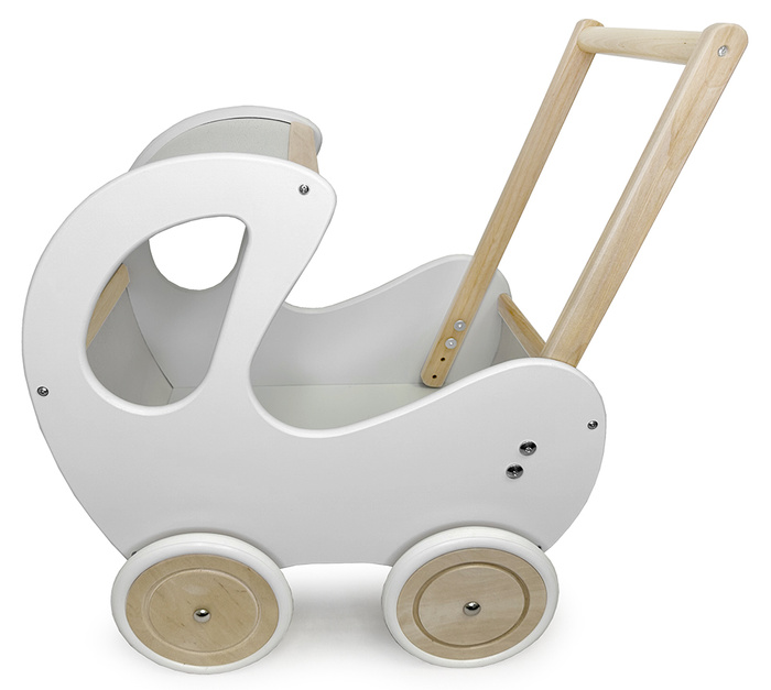 Wózek dla lalek, drewniany wózek. Biała budka