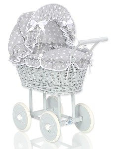 Szary Wózek wiklinowy dla lalek Olivia My Sweet Baby
