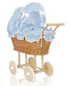 Wózek wiklinowy dla lalek Klasyczny brąz i niezapominajki My Sweet Baby