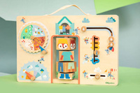 Drewniana tablica manipulacyjna walizka Ubranie na każdą pogodę Lisiczka Alice Lilliputiens