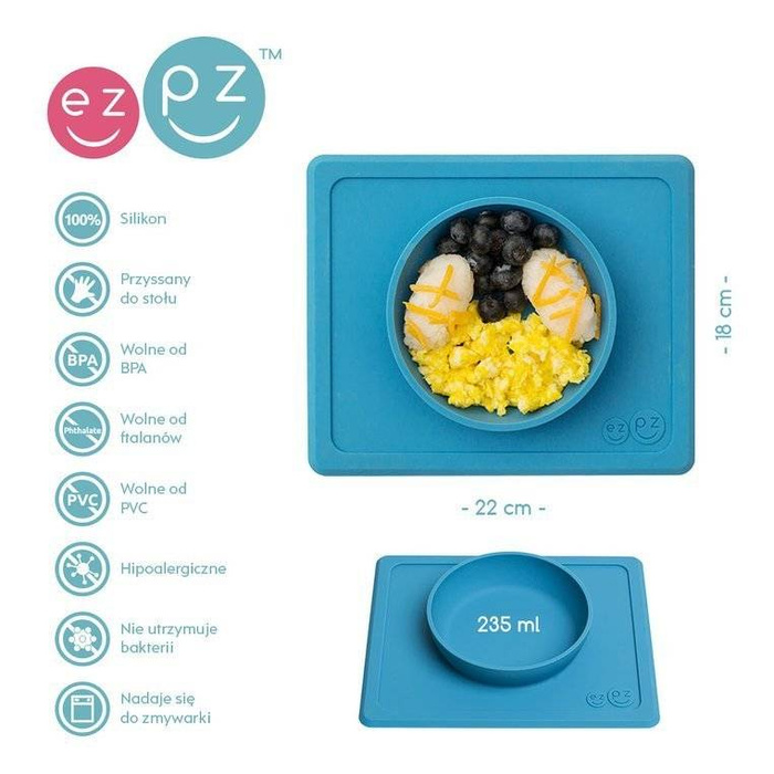 Silikonowa miseczka z podkładką 2w1 Mini Bowl niebieska EZPZ