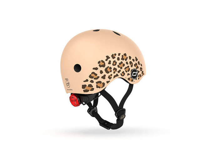 SCOOTANDRIDE Dziecięcy kask XXS-S 1-5 lat światło LED magnetyczne zapięcie Leopard