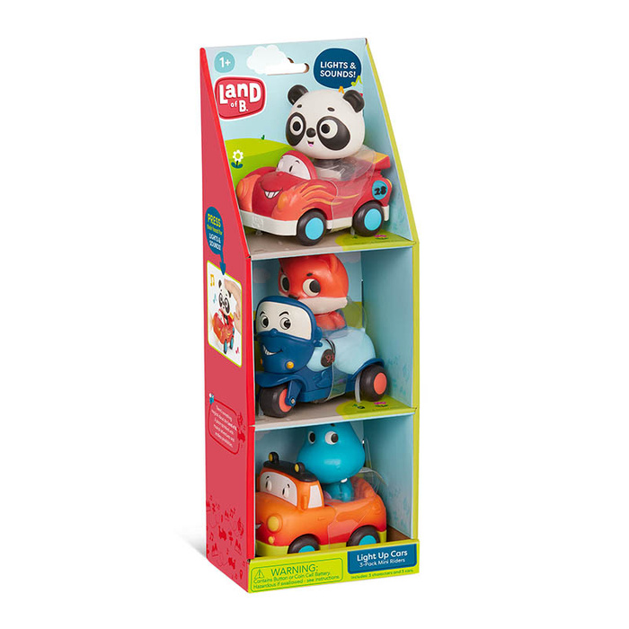 Zestaw miękkich autek sensorycznych do rączki Light Up Cars B.toys