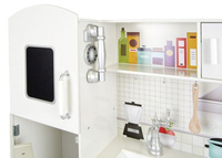 Kuchnia dla dziecka z lodówką, drewniana. Biały aneks