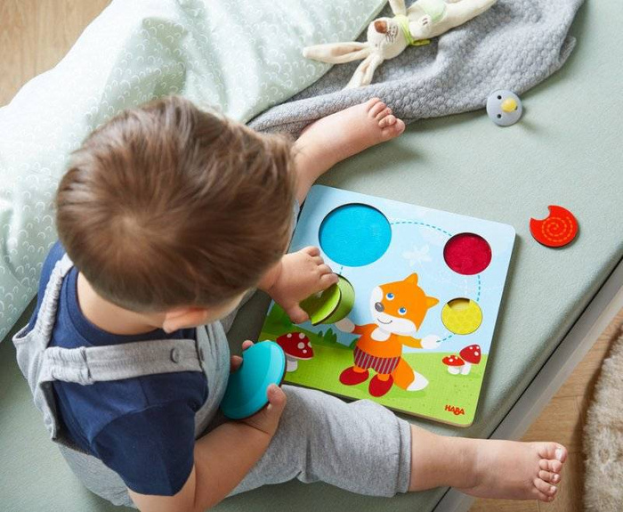 Drewniane, nakładane puzzle dla dzieci Lisek Haba