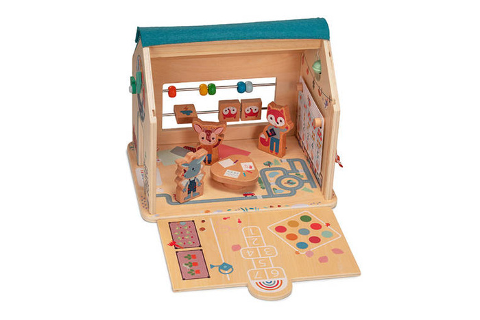 Drewniany multifunkcyjny zestaw do zabawy w Szkołę z 3 figurkami i akcesoriami Lilliputiens
