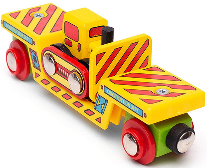 Drewniany wagon transportowy z buldożerem Bigjigs Rail kolejki dla dzieci