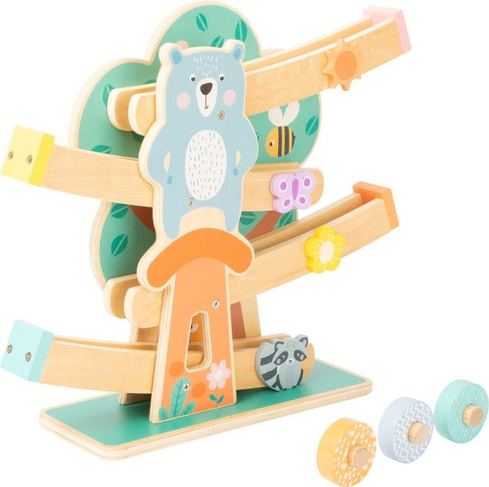 Drewniany tor zjeżdżalnia w pastelowych kolorach Leśny wyścig Small Foot