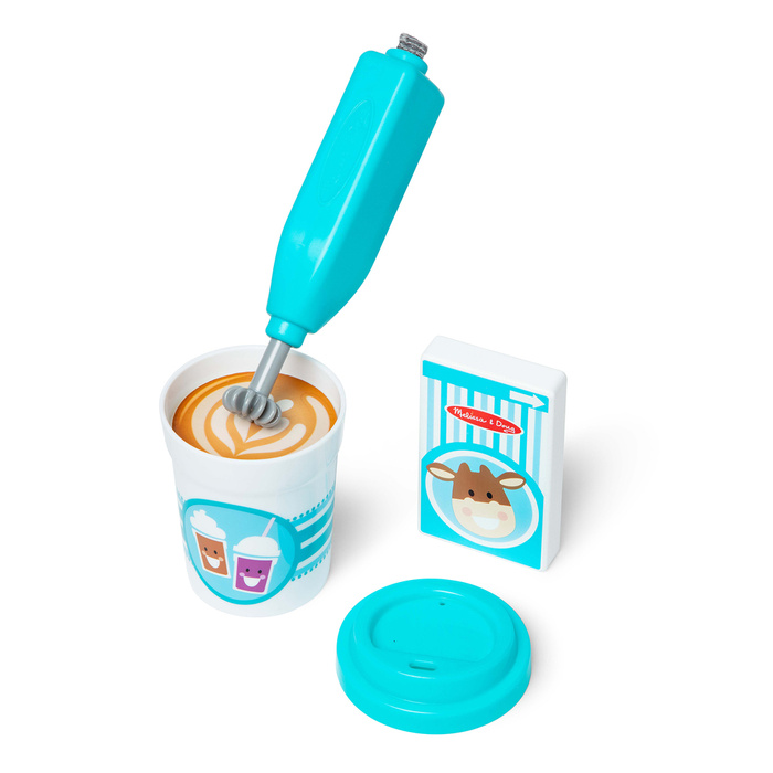 Zabawkowy zestaw barista Napoje w kubkach na wynos 16 el z wibrującym spieniaczem Melissa & Doug