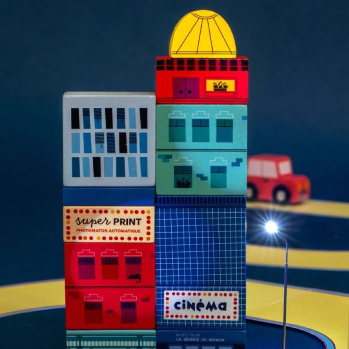 Klocki drewniane świecące elementy Miasto Moulin Roty