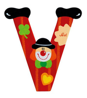 Drewniana literka. Klaun "V", Sevi