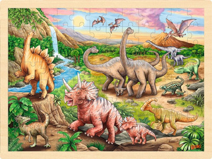 Puzzle dla dzieci Dinozaury 96 el. z drewna Goki