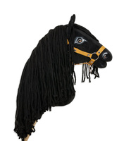 Czarny koń na kiju z gęstą grzywą Premium Super Hobby Horse