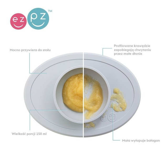 EZPZ Komplet pierwszych naczyń silikonowych First Foods Set pastelowa szarość