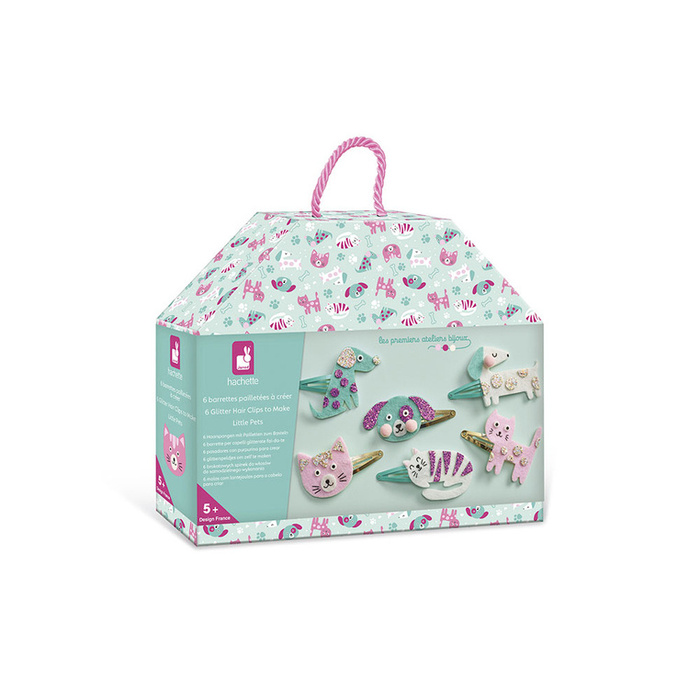 Brokatowe spinki do włosów Pieski i kotki Zestaw kreatywny dla dzieci do tworzenia biżuterii Janod