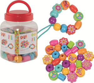 Kolorowe drewniane Korale z motylkami i kwiatkami do nawlekania Goki