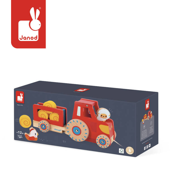 Drewniany traktor do ciągnięcia Farma Janod