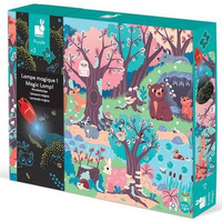 Świecące puzzle z mini-lampką UV Las 24 elementy 3+ Janod 