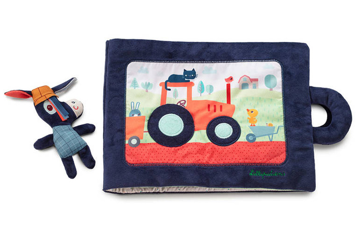 Materiałowa edukacyjna książeczka z mini przytulanką Osiołek Ignace Lilliputiens