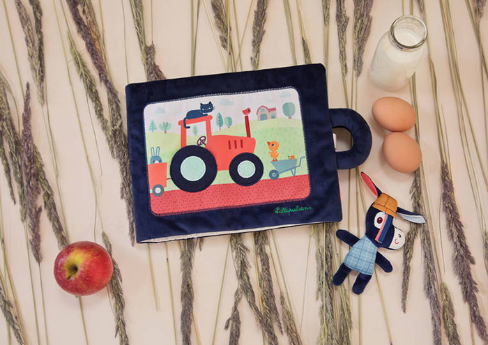 Materiałowa edukacyjna książeczka z mini przytulanką Osiołek Ignace Lilliputiens