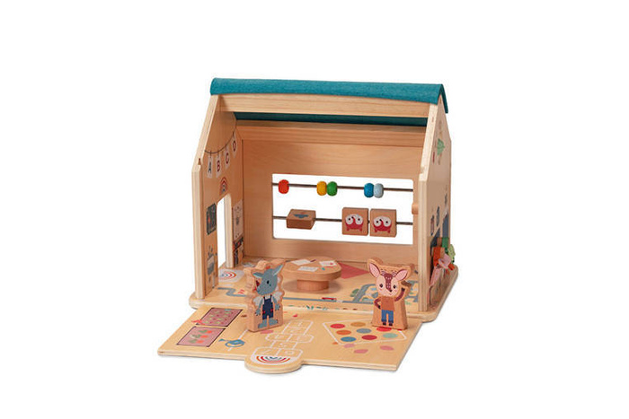 Drewniany multifunkcyjny zestaw do zabawy w Szkołę z 3 figurkami i akcesoriami Lilliputiens
