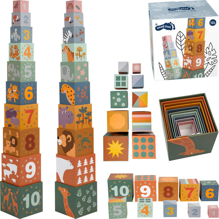 Kostki do układania wieży Safari z cyframi Small Foot