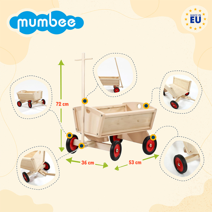 Drewniany wózek do ciągnięcia Mumbee wóz drabiniasty dla dzieci