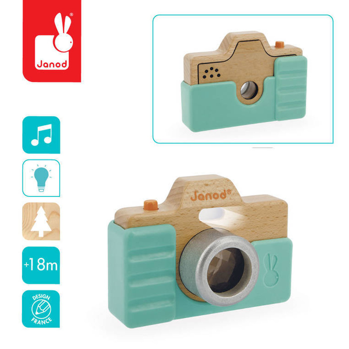 Drewniany aparat fotograficzny z dźwiękiem i lampą błyskową 18 m+ Janod