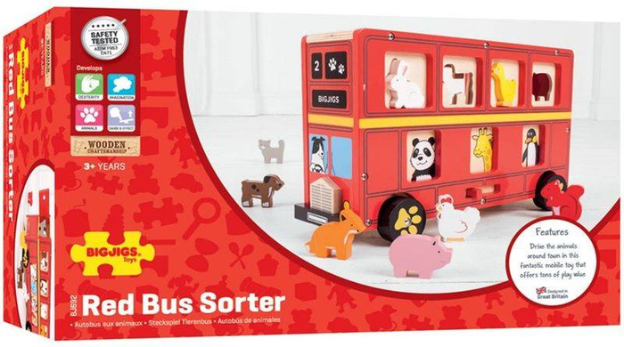 Drewniany autobus ze zwierzątkami sorter Bigjigs