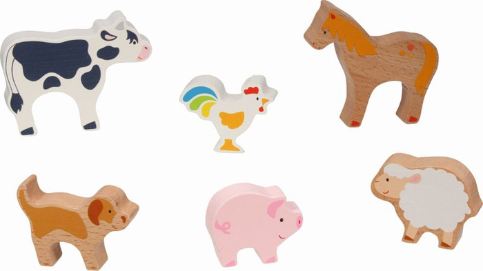Zestaw drewnianych figurek zwierząt wiejskich Goki