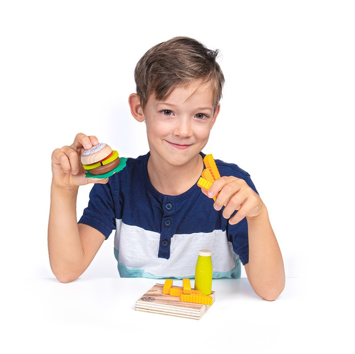 Drewniany Zestaw produktów do zabawy w przygotowanie wegetariańskiego burgera Erzi