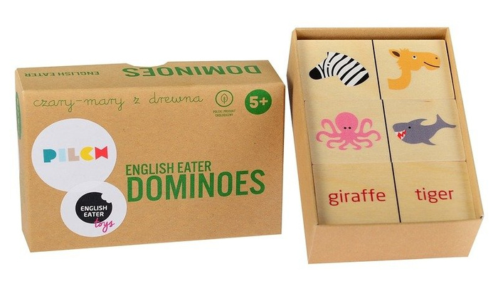 Drewniana gra pamięciowa Językowe domino English Eater Pilch