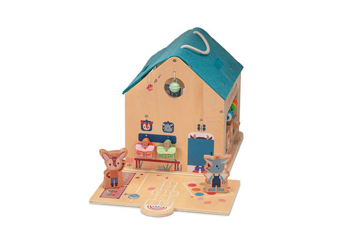 Drewniany multifunkcyjny zestaw do zabawy w Szkołę z 3 figurkami i akcesoriami Lilliputiens