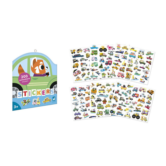 Naklejki wielorazowe dla dzieci na arkuszach 200 sztuk Pojazdy Janod