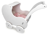 Wózek dla lalek z drewna z budką pudrowy róż