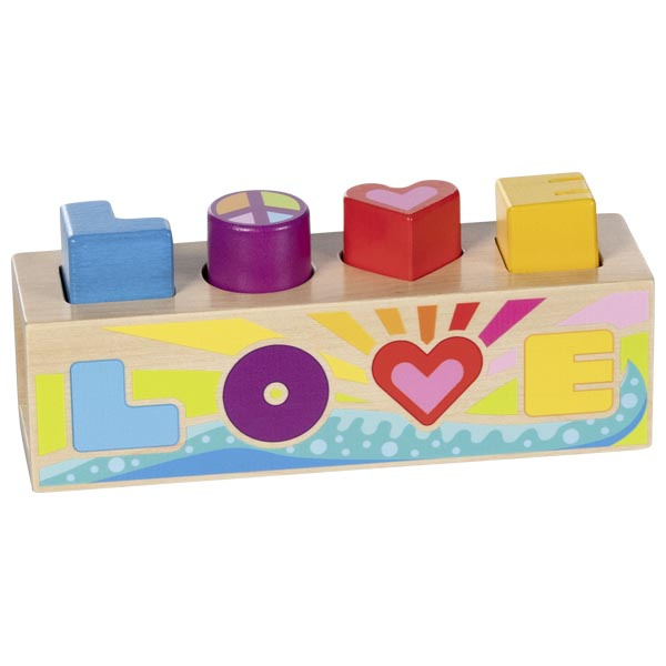 Kolorowy sorter kształtów drewniany LOVE Goki