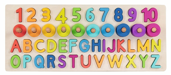 Sorter na palikach drewniana układanka Litery i cyfry Goki