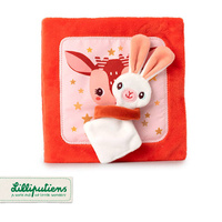 Materiałowa edukacyjna książeczka z mini przytulanką sarenka Stella i jej przytulanka LILLIPUTIENS 