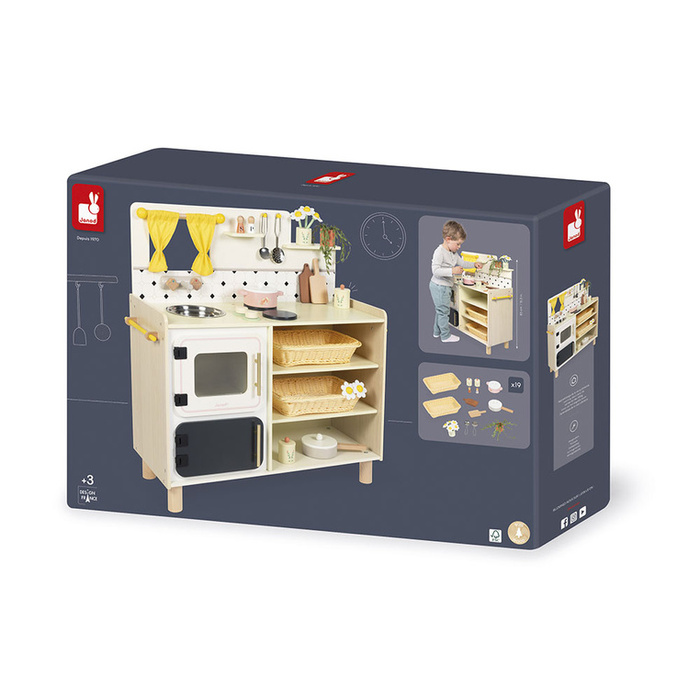 Duża drewniana kuchnia dla dziecka z 19 akcesoriami Shiny Grandma Janod