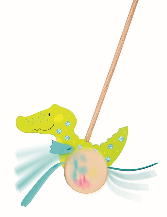 Drewniana zabawka do pchania na kijku, pchacz Krokodyl Ząbek, goki