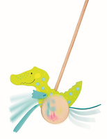 Drewniana zabawka do pchania na kijku, pchacz Krokodyl Ząbek, goki