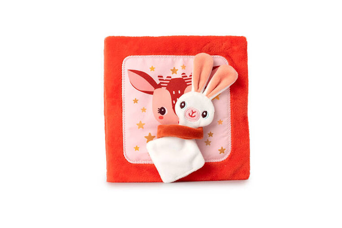 Materiałowa edukacyjna książeczka z mini przytulanką sarenka Stella i jej przytulanka LILLIPUTIENS