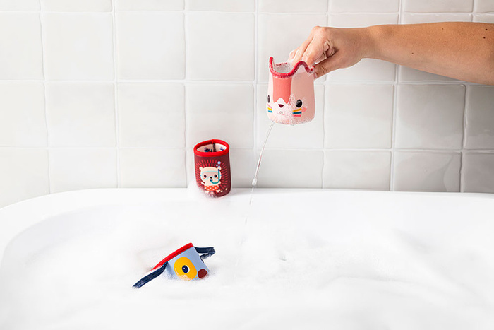 Kubeczki do kąpieli Piesek Jules Kotka Jeanne Jeżyk Leon Zabawka sensoryczna Lilliputiens