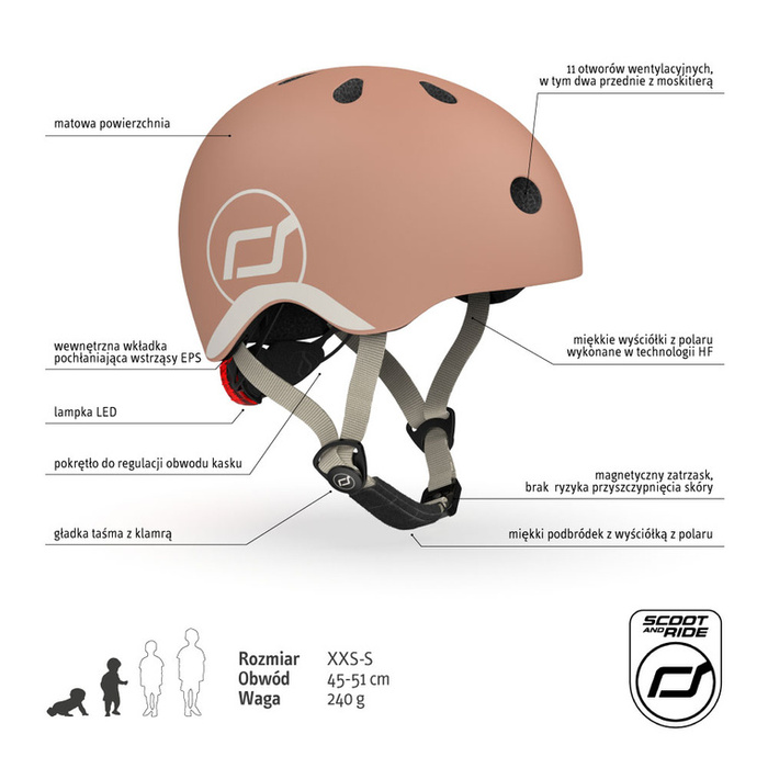 SCOOTANDRIDE Kask XXS-S dla dzieci 1-5 lat Mocha