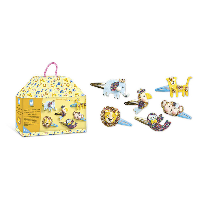 Brokatowe spinki do włosów Egzotyczne zwierzęta Zestaw kreatywny dla dzieci do tworzenia biżuterii Janod