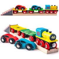 Pociąg drewniany. Laweta z 2 autkami, Bigjigs Rail