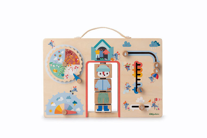 Drewniana tablica manipulacyjna walizka Ubranie na każdą pogodę Lisiczka Alice Lilliputiens