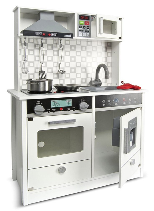 Drewniana kuchnia dla dzieci z akcesoriami dźwiękiem światłem New Styl biała