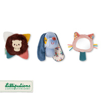 Zestaw 3 zabawek rozwojowych Piesek Jules Kotka Jeanne Jeżyk Leon Lilliputiens